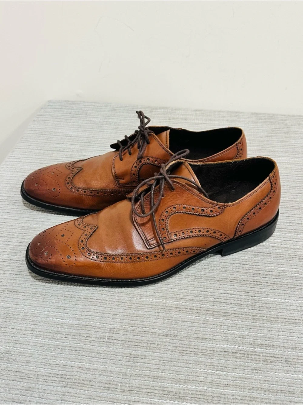 Vintage Florsheim Mens Sabato Oxford Size 10 British Tan Wingtip‎ Brogue Shoe